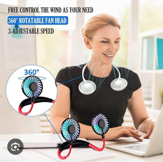 Rechargeable 360° Neck Fan with 3-Speed, Motion Sensor Lights & Aromatherapy*